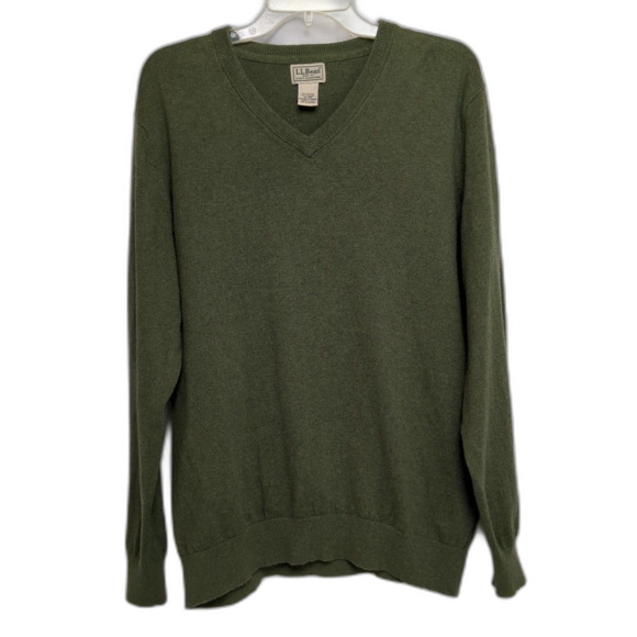 LL Bean Sweater Men's Size XL Green Cotton Cashmere Blend Pullover Crewneck - Picture 1 of 3